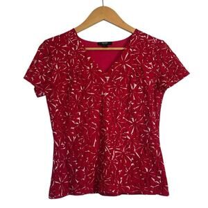 Alfani Women's V-Neck Short Cap Sleeve Floral Pullover Top Size S Red Wh…